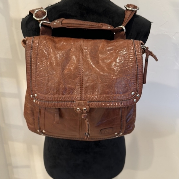 The Sak Leather Ventura Convertable Backpack or Crossbody Bag Purse Brown Tan - Picture 10 of 13